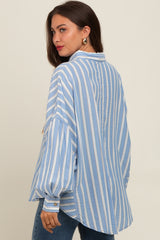 Blue Striped Front Pocket Maternity Shirt