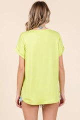 Green Rolled Cuff Short Sleeve Top