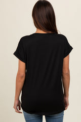 Black V-Neck Pocket Short Sleeve Maternity Shirt