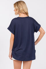 Navy V-Neck Pocket Short Sleeve Shirt