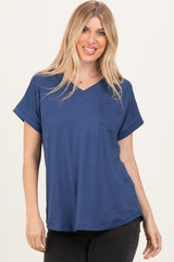 Navy V-Neck Pocket Short Sleeve Shirt