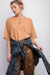 Camel Faded Wash Short Sleeve Top