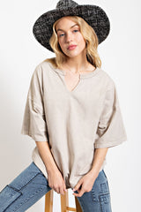 Grey Washed Cotton Jersey Oversized Top