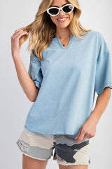 Light Blue Washed Cotton Jersey Oversized Top