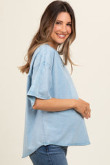 Light Blue Washed Cotton Jersey Oversized Maternity Top