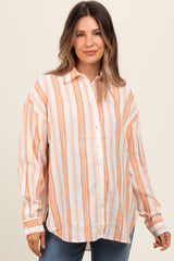 Peach Yarn Dye Stripe Button Down Maternity Top