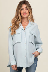 Light Blue Cotton Gauze Button Down Maternity Shirt