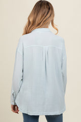 Light Blue Cotton Gauze Button Down Maternity Shirt