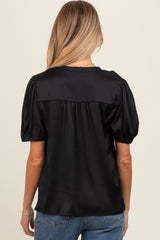 Black V-Neck Puff Sleeve Maternity Blouse