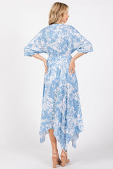 Blue Printed V-Neck Draped Maxi Dress