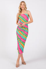 Turquoise Multi Color Mesh Maternity Midi Dress