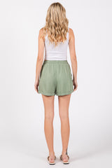 Light Olive Drawstring Waist Tie Shorts