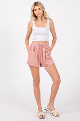 Pink Drawstring Waist Tie Maternity Shorts