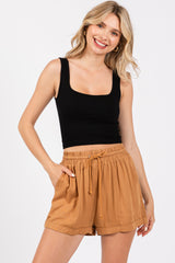 Camel Drawstring Waist Tie Shorts