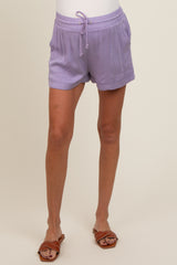 Lavender Drawstring Waist Tie Maternity Shorts