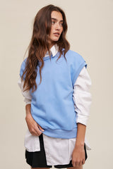 Light Blue Terry Raw Trim Top