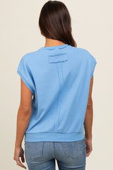 Light Blue Terry Raw Trim Maternity Top