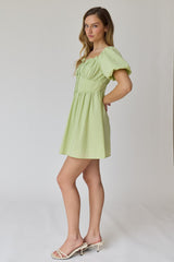 Green Puff Sleeve Mini Dress