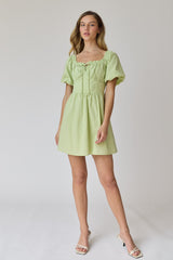 Green Puff Sleeve Mini Dress