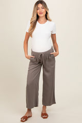 Taupe Front Tie Cropped Maternity Pants