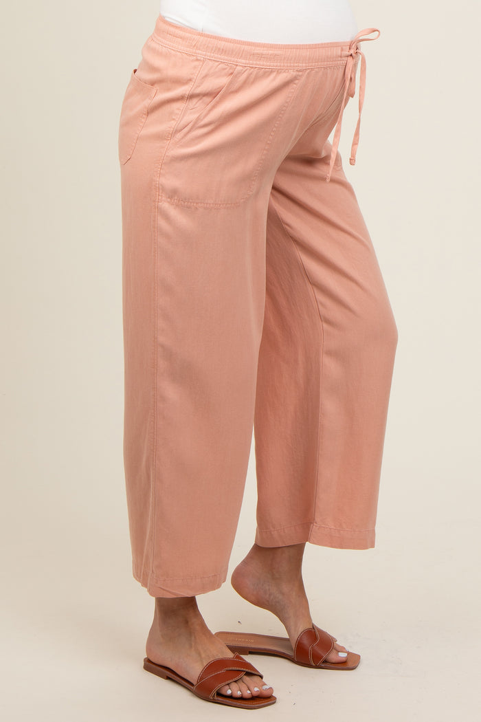 Salmon Front Tie Cropped Maternity Pants