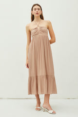 Taupe V-Front Halter Midi Dress