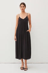 Black Sleeveless V-Neck Maternity Midi Dress