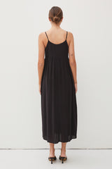 Black Sleeveless V-Neck Midi Dress