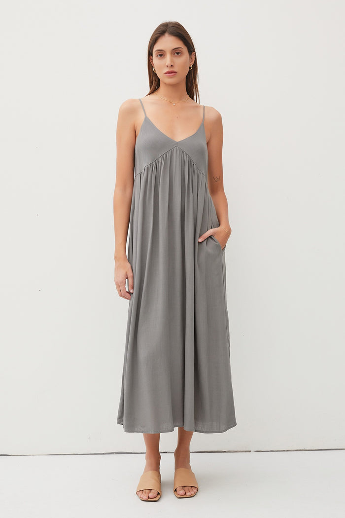 Light Olive V-Neck Sleeveless Maternity Midi Dress