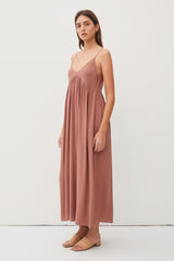 Mocha V-Neck Sleeveless Midi Dress