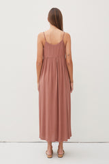 Mocha V-Neck Sleeveless Midi Dress