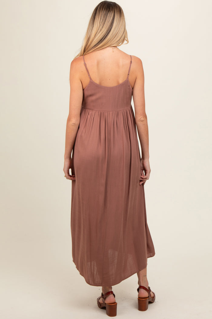 Mocha V-Neck Sleeveless Maternity Midi Dress
