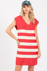 Red Striped Knit Sleeveless Maternity Dress