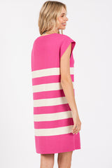 Fuchsia Striped Knit Sleeveless Dress