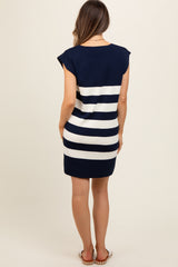 Navy Striped Knit Sleeveless Maternity Dress