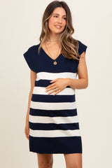 Navy Striped Knit Sleeveless Maternity Dress