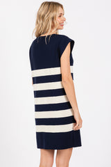 Navy Striped Knit Sleeveless Dress