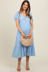 Light Blue Solid Sweet Heart Maternity Dress