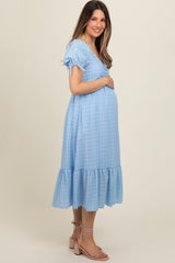 Light Blue Solid Sweet Heart Maternity Dress