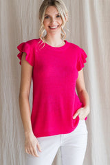 Fuchsia Ruffle Short Sleeve Top