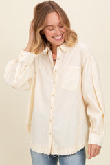 Cream Contrast Stitch Button Up Collared Long Sleeve Maternity Top