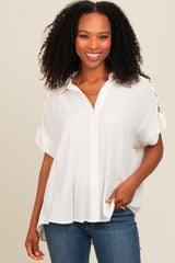 Ivory Button Down Lace-Up Shoulder Maternity Top