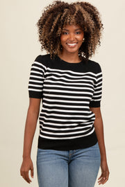 Black Striped Short Sleeve Knit Top