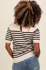 Beige Striped Short Sleeve Knit Top