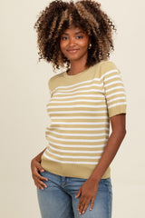 Light Olive Striped Short Sleeve Knit Maternity Top