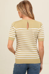 Light Olive Striped Short Sleeve Knit Maternity Top