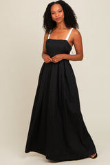 Black Square Neck Contrast Strap Back Cutout Maxi Dress