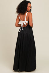 Black Square Neck Contrast Strap Back Cutout Maxi Dress