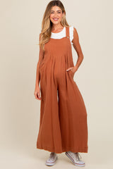 Mocha Pocket Front Maternity Wide Leg Jumpsuit