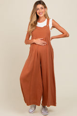 Mocha Pocket Front Maternity Wide Leg Jumpsuit